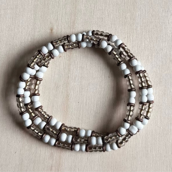 Handmade Jewelry - White Enamel & Bronze Toned Stretchy Wrap Bracelet
